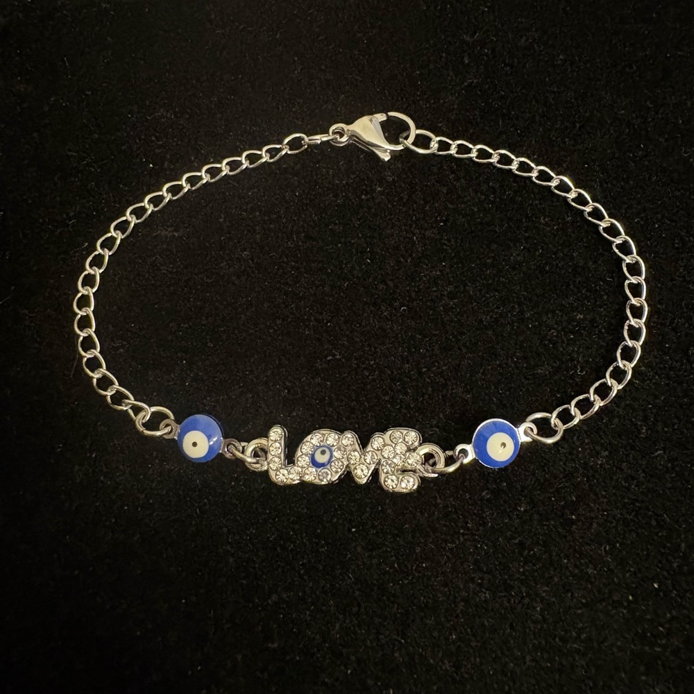 Rhinestone “LOVE” Evil Eye bracelet or anklet